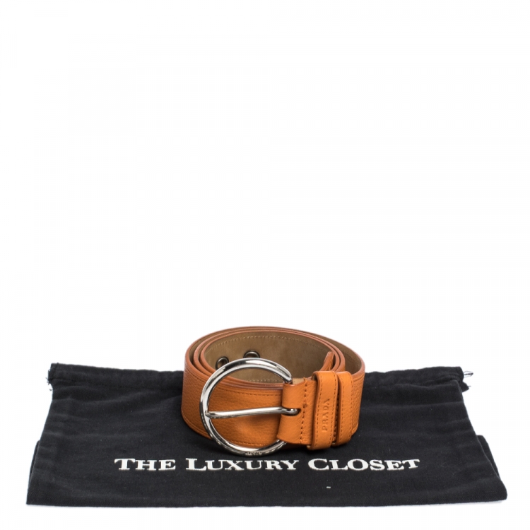 Pre Owned Prada Orange Leather Wide Belt 90CM