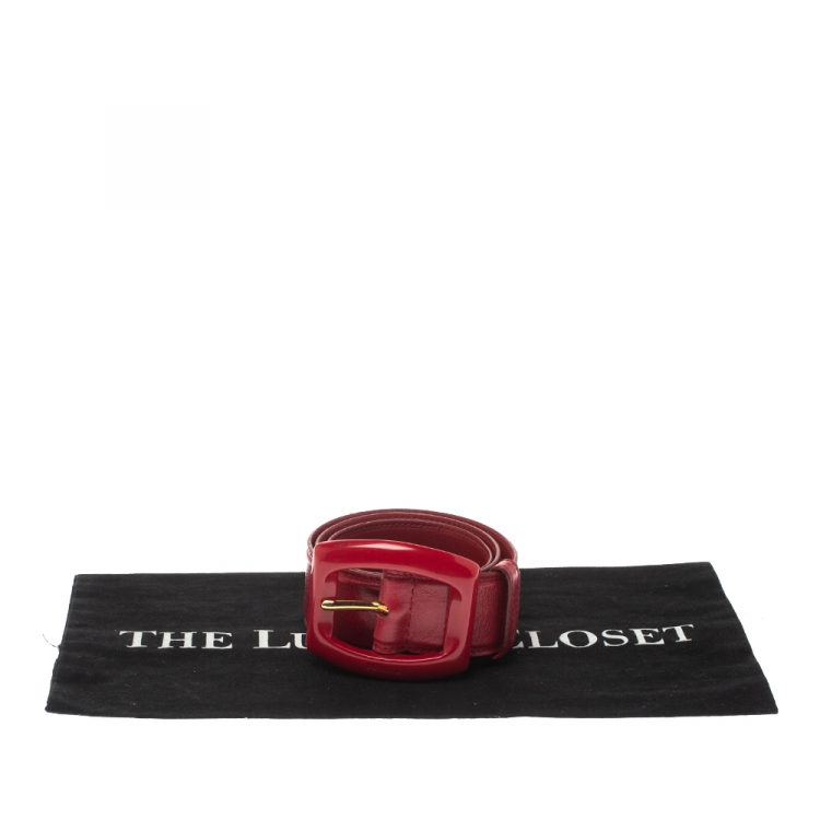 Pre Owned Prada Red Leather Buckle Waist Belt 70CM