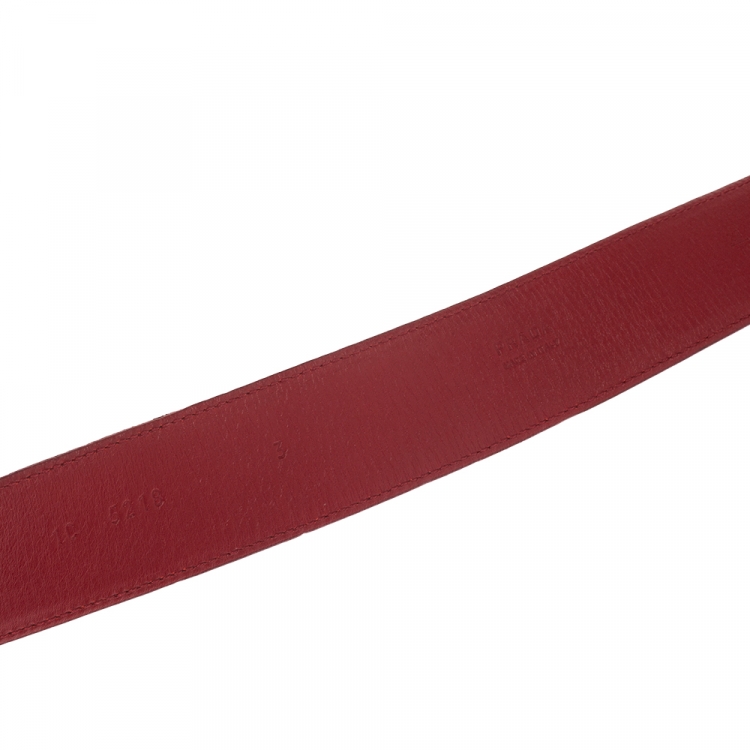 Pre Owned Prada Red Leather Buckle Waist Belt 70CM