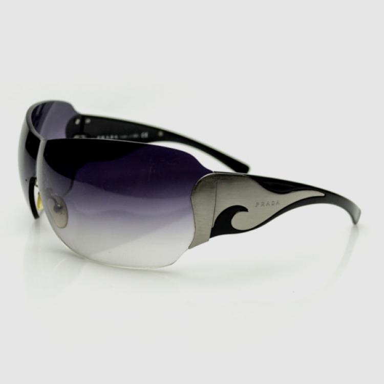 Pre Owned Prada Gunmetal Grey Shield Unisex Sunglasses