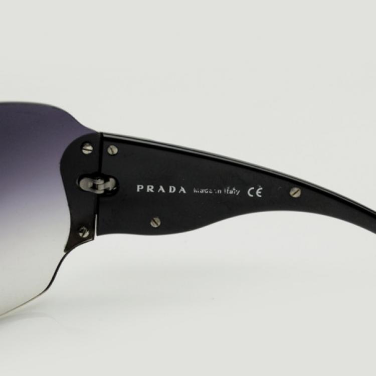 Pre Owned Prada Gunmetal Grey Shield Unisex Sunglasses