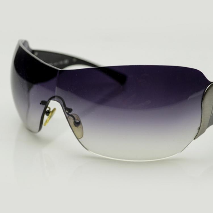Pre Owned Prada Gunmetal Grey Shield Unisex Sunglasses
