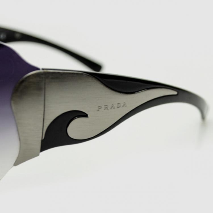 Pre Owned Prada Gunmetal Grey Shield Unisex Sunglasses