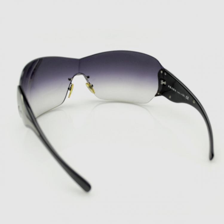 Pre Owned Prada Gunmetal Grey Shield Unisex Sunglasses