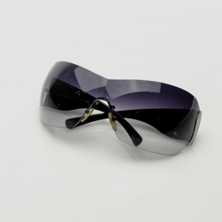 Pre Owned Prada Gunmetal Grey Shield Unisex Sunglasses