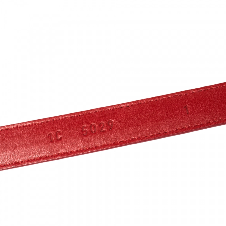 مملوكة مسبقًا Prada Red Saffiano Leather Logo Plaque Slim Belt 80CM