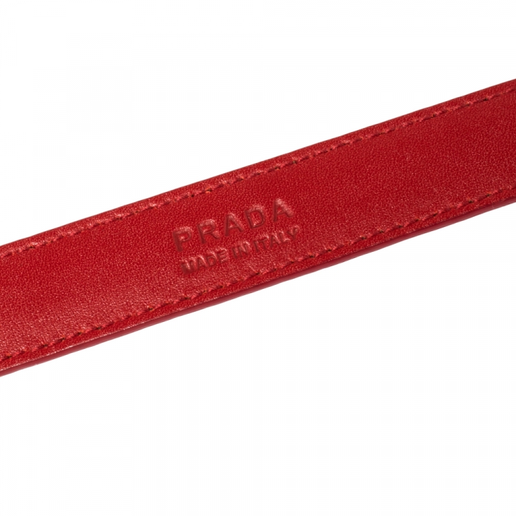 مملوكة مسبقًا Prada Red Saffiano Leather Logo Plaque Slim Belt 80CM