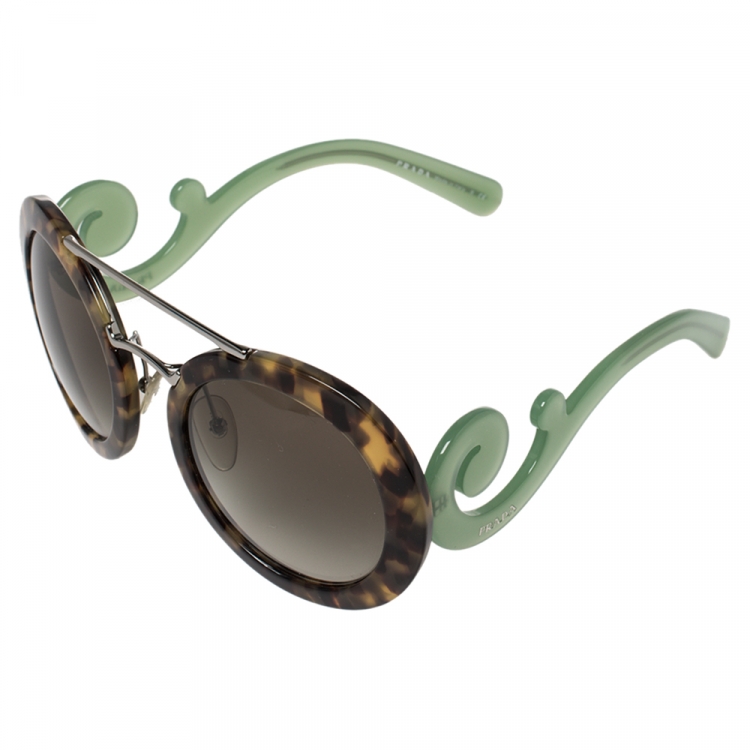Pre Owned Prada Brown Tortoise/Brown Gradient SPR 13S Baroque Oval Sunglasses
