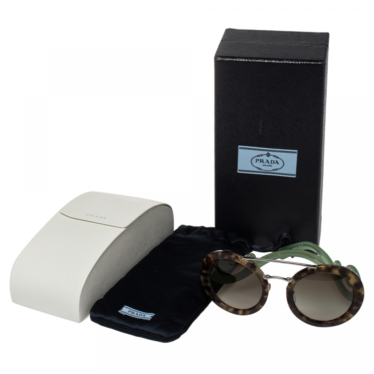 Pre Owned Prada Brown Tortoise/Brown Gradient SPR 13S Baroque Oval Sunglasses
