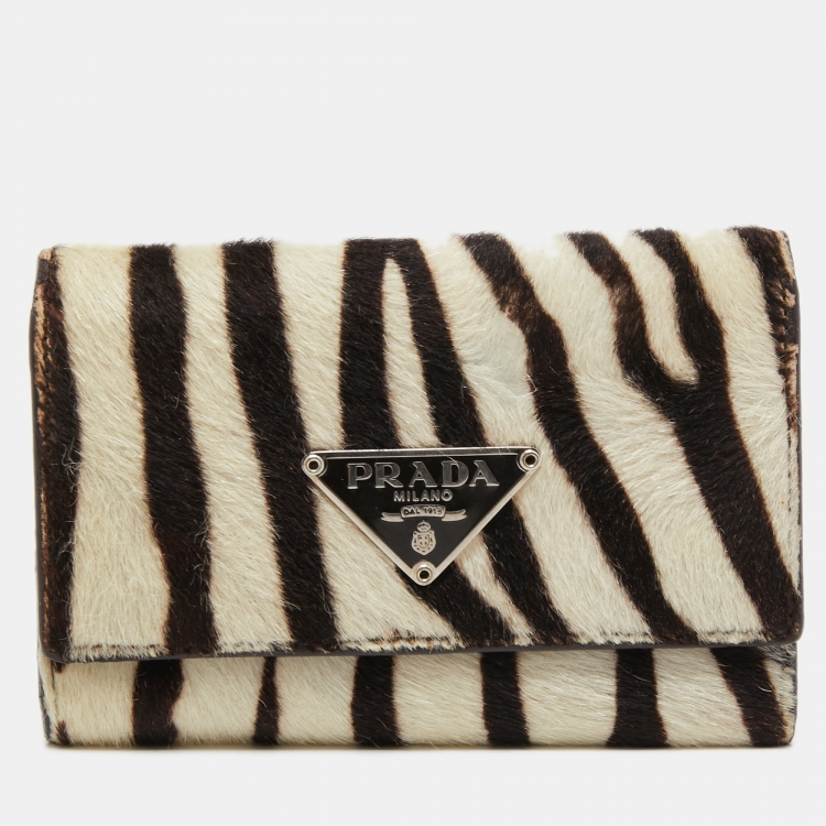 Pre Owned Prada White/Black Zebra Print Calf Hair Key Holder   