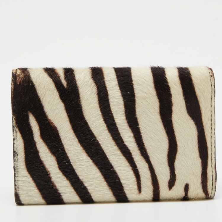 Pre Owned Prada White/Black Zebra Print Calf Hair Key Holder   