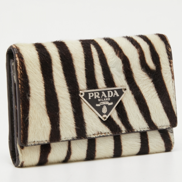 Pre Owned Prada White/Black Zebra Print Calf Hair Key Holder   