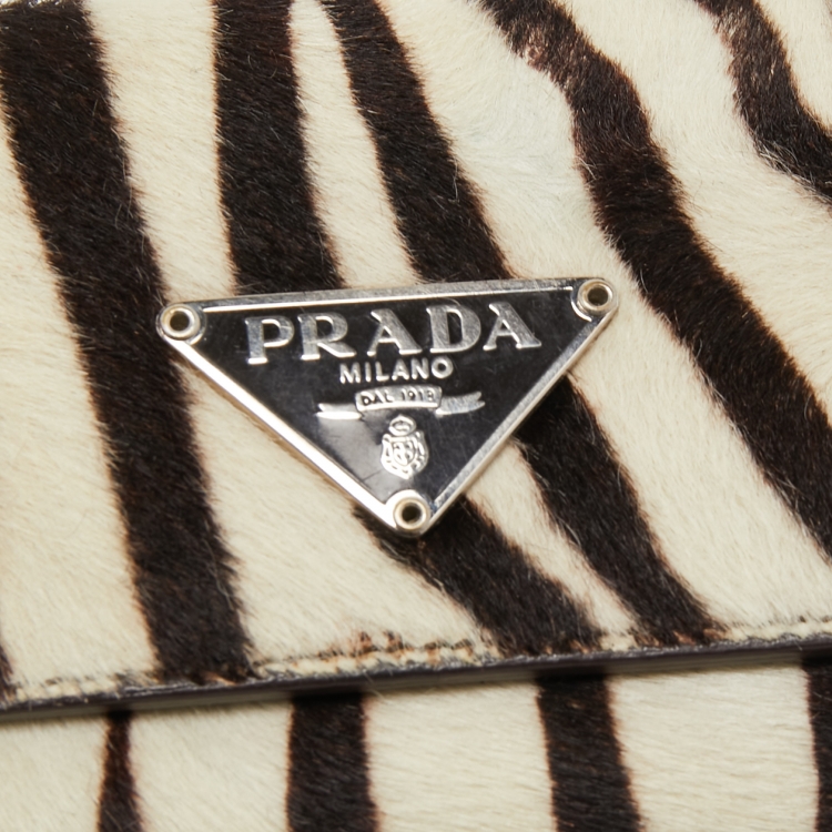 Pre Owned Prada White/Black Zebra Print Calf Hair Key Holder   