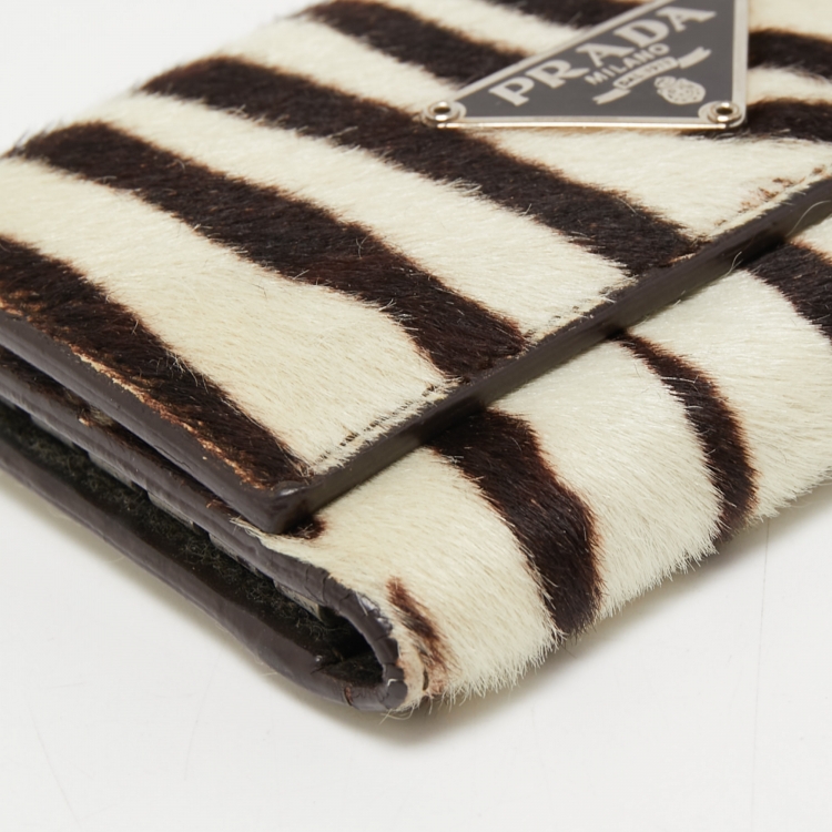 Pre Owned Prada White/Black Zebra Print Calf Hair Key Holder   