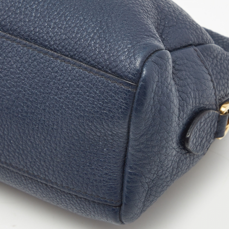 Pre Owned Prada Navy Blue Leather Cosmetic Pouch