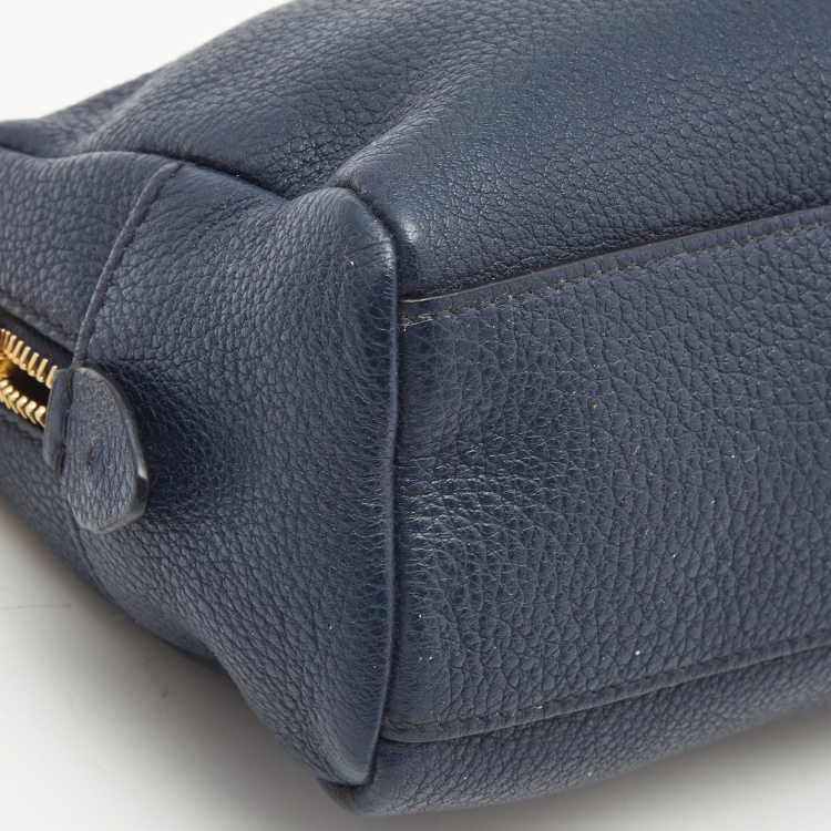 Pre Owned Prada Navy Blue Leather Cosmetic Pouch