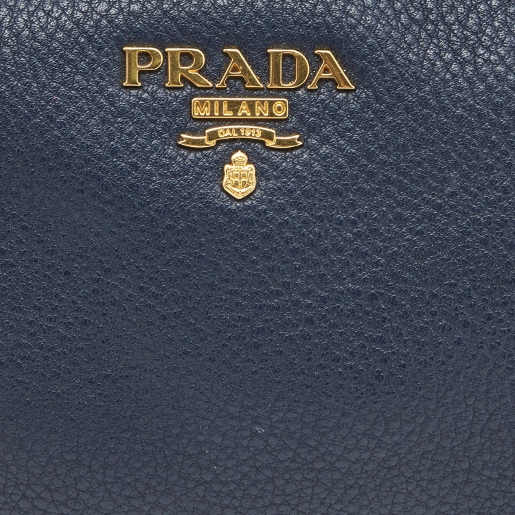Pre Owned Prada Navy Blue Leather Cosmetic Pouch