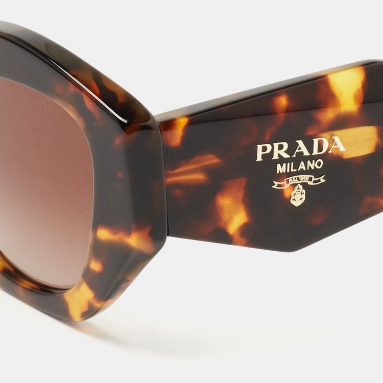 Pre Owned Prada Dark Brown Tortoise SPR07Y Symbole Cat Eye Sunglasses