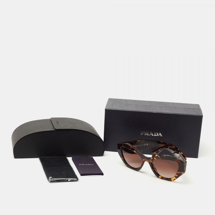 Pre Owned Prada Dark Brown Tortoise SPR07Y Symbole Cat Eye Sunglasses