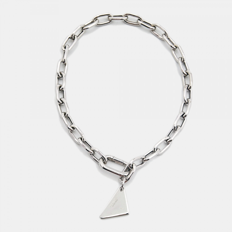 Pre Owned Prada Triangle Logo Sterling Silver Bracelet L