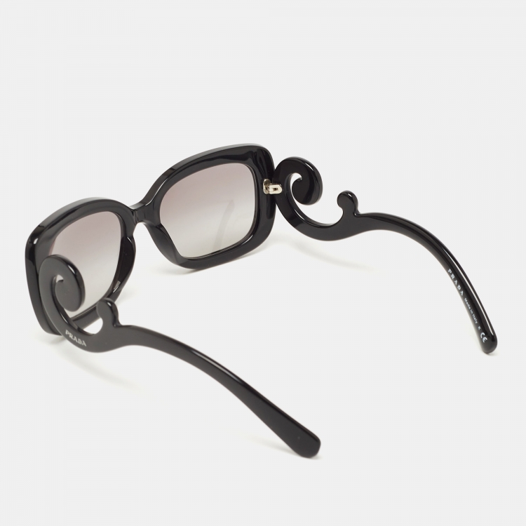 Pre Owned Prada Black SPR27O Baroque Rectangular Sunglasses