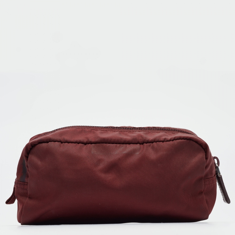 Pre Owned Prada Burgundy Nylon Cosmetic Pouch