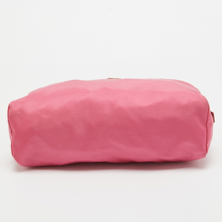 Pre Owned Prada Pink Nylon Oversized Cosmetic Pouch