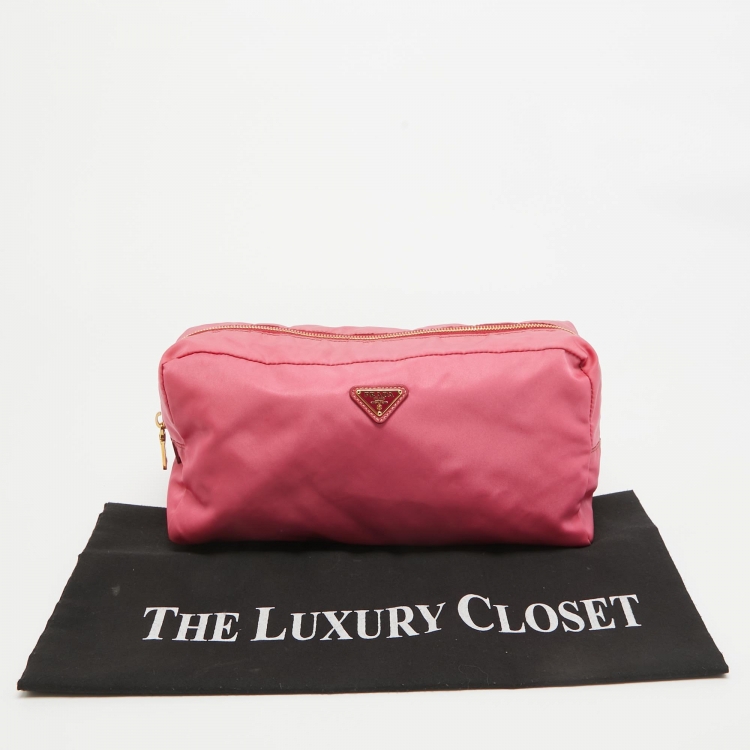 Pre Owned Prada Pink Nylon Oversized Cosmetic Pouch