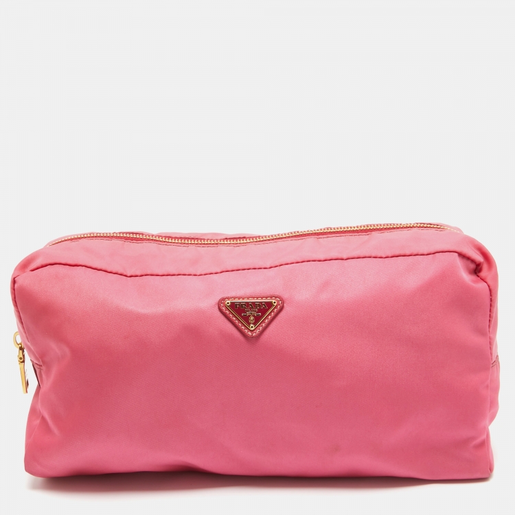Pre Owned Prada Pink Nylon Oversized Cosmetic Pouch