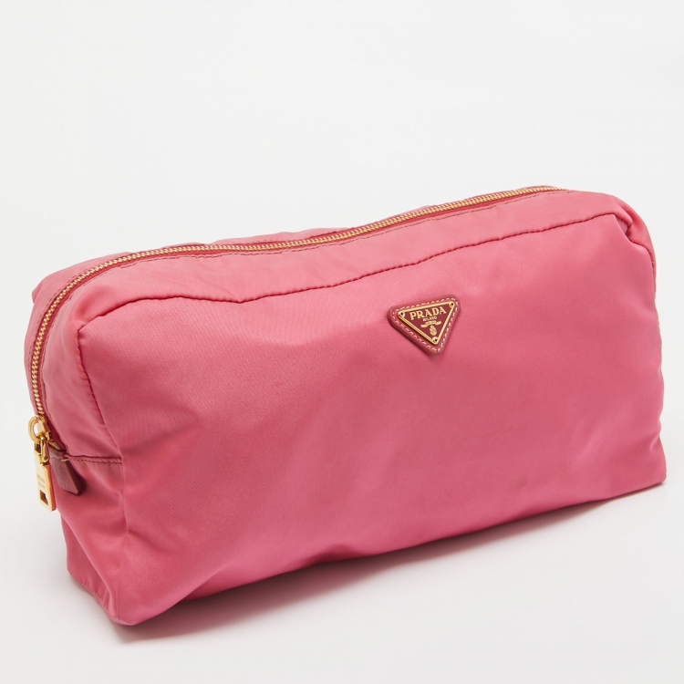Pre Owned Prada Pink Nylon Oversized Cosmetic Pouch
