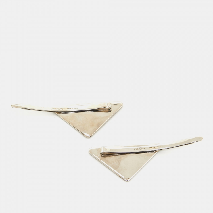 Pre Owned Prada Bluette Enamel Silver Tone Hair Pin