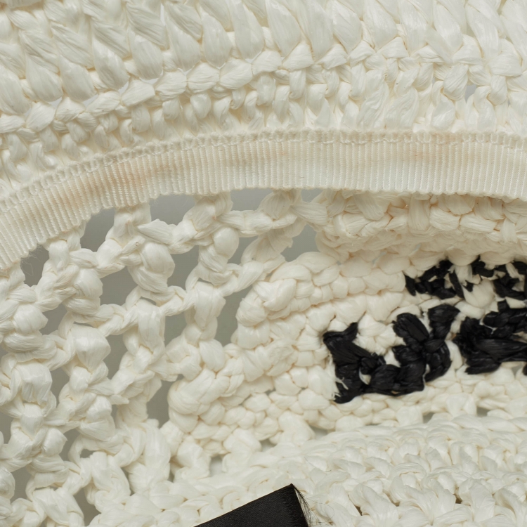 Pre Owned Prada White Raffia Crochet Bucket Hat M