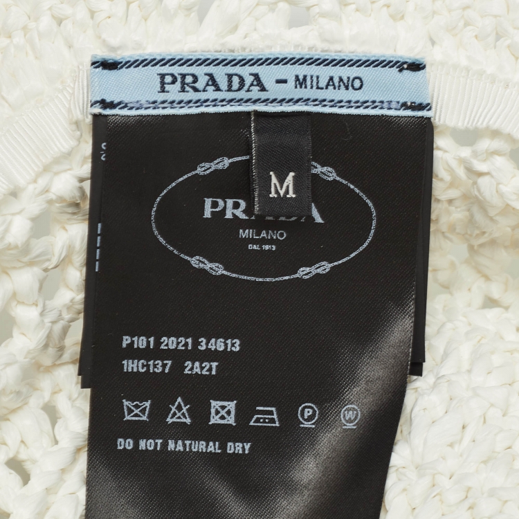 Pre Owned Prada White Raffia Crochet Bucket Hat M