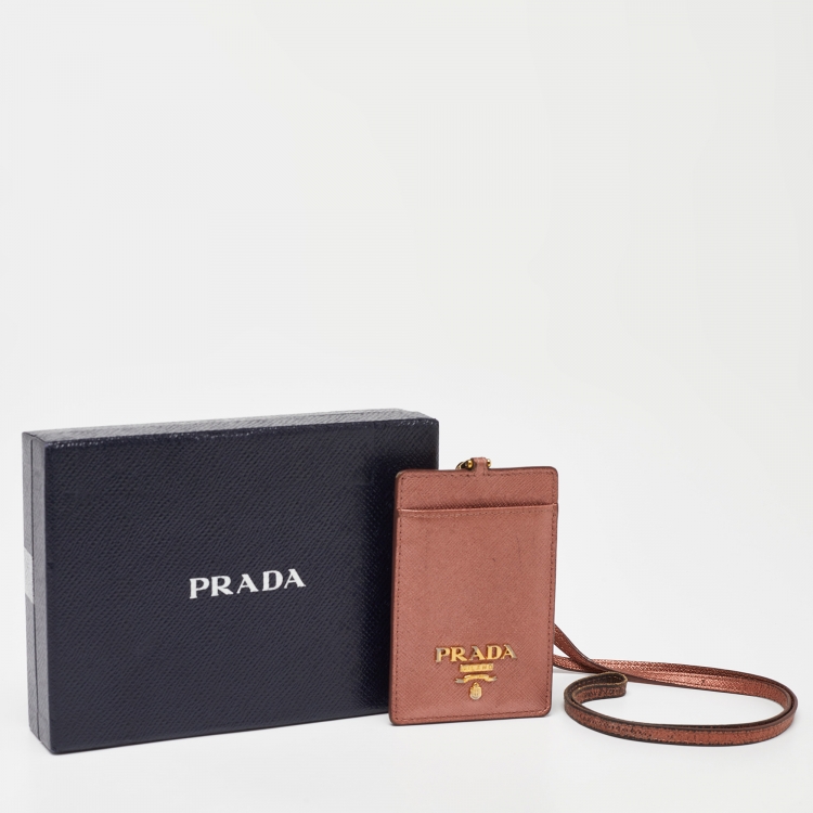 Pre Owned Prada Metallic Saffiano Leather Badge Holder