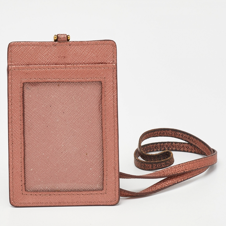 Pre Owned Prada Metallic Saffiano Leather Badge Holder