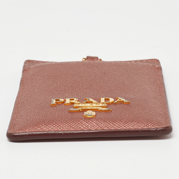 Pre Owned Prada Metallic Saffiano Leather Badge Holder
