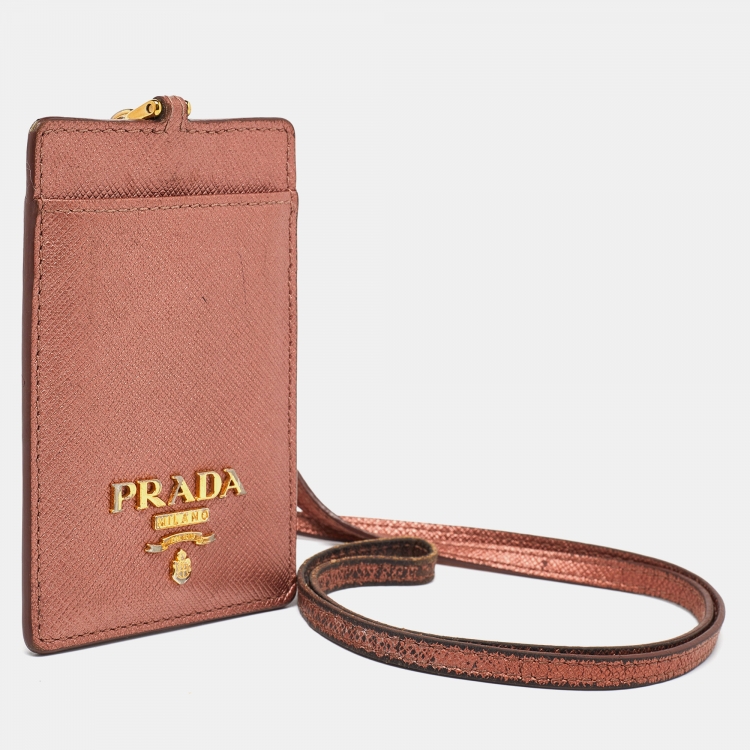Pre Owned Prada Metallic Saffiano Leather Badge Holder
