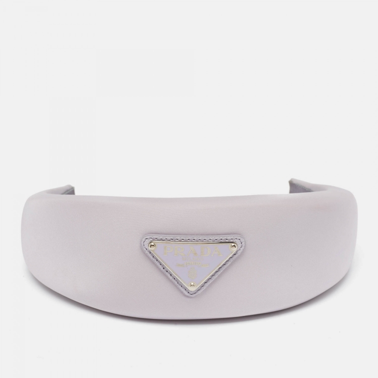 Pre Owned Prada Light Purple Metal Triangle Applique Nylon Headband