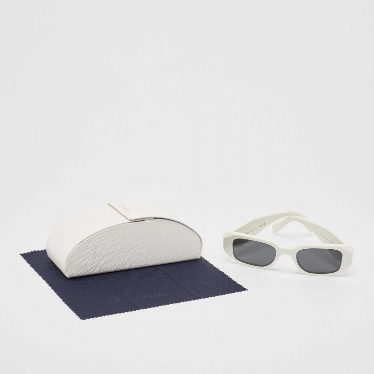 Pre Owned Prada White SPR 17W Symbol Rectangular Sunglasses