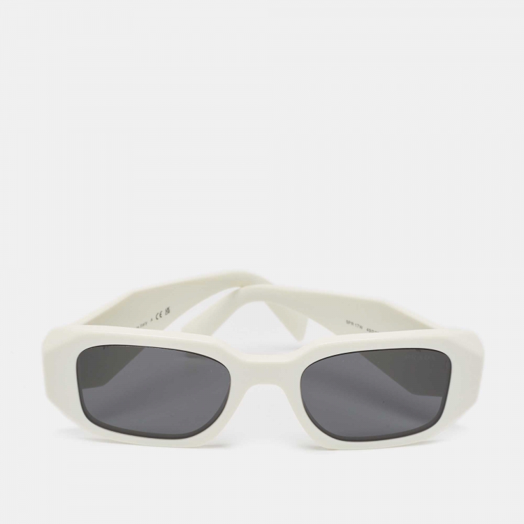 Pre Owned Prada White SPR 17W Symbol Rectangular Sunglasses