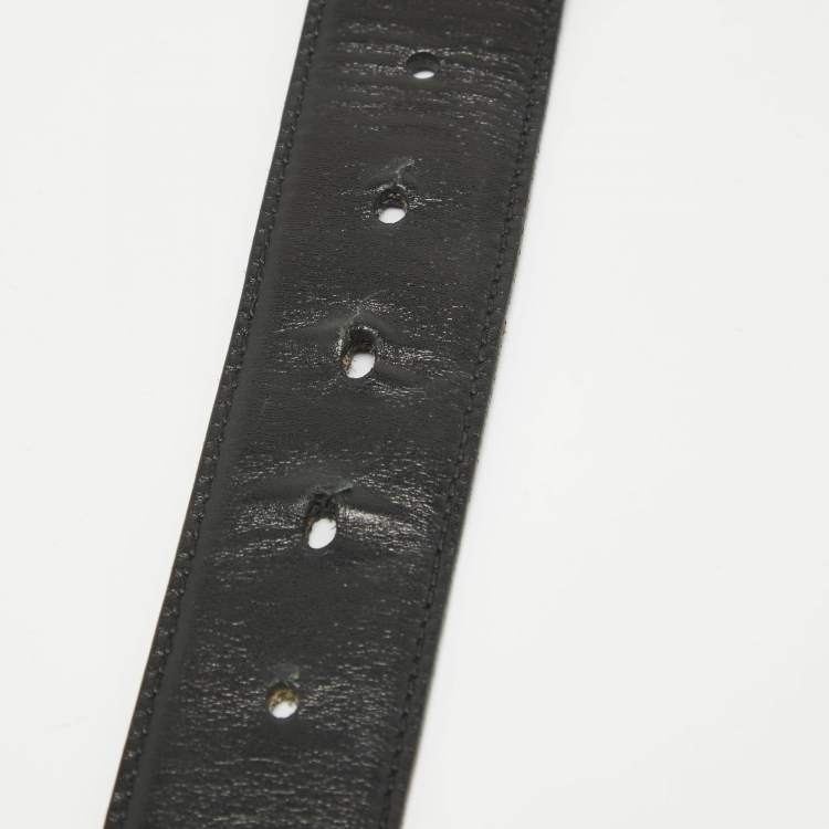 Pre Owned Prada Black Leather Logo Plague Buckle Belt 