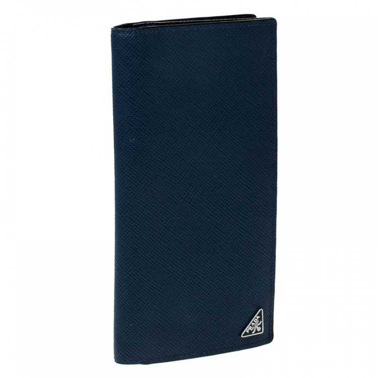 Pre Owned Prada Blue Saffiano Leather Bifold Long Wallet