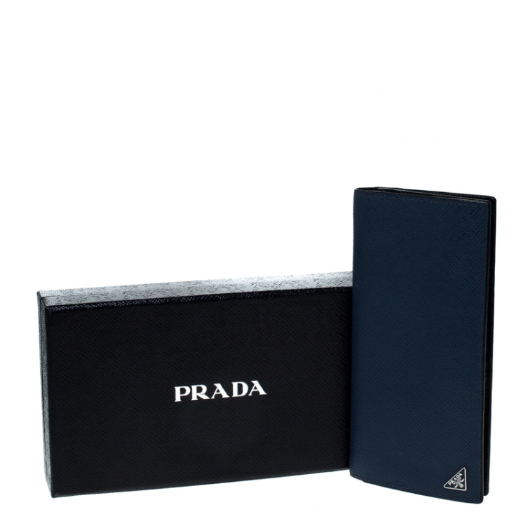 Pre Owned Prada Blue Saffiano Leather Bifold Long Wallet
