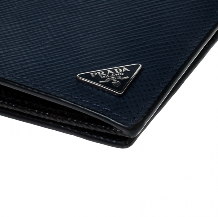 Pre Owned Prada Blue Saffiano Leather Bifold Long Wallet