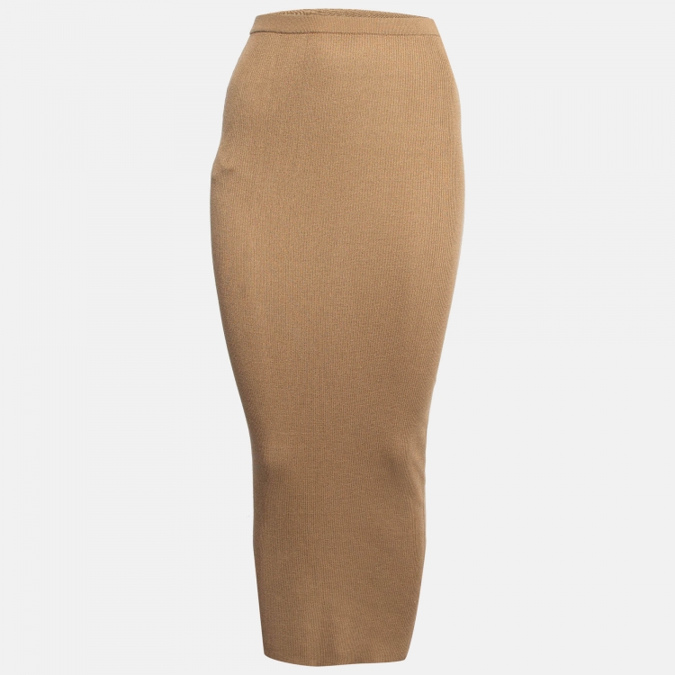 Pre Owned Prada Beige Rib Knit Midi Skirt S