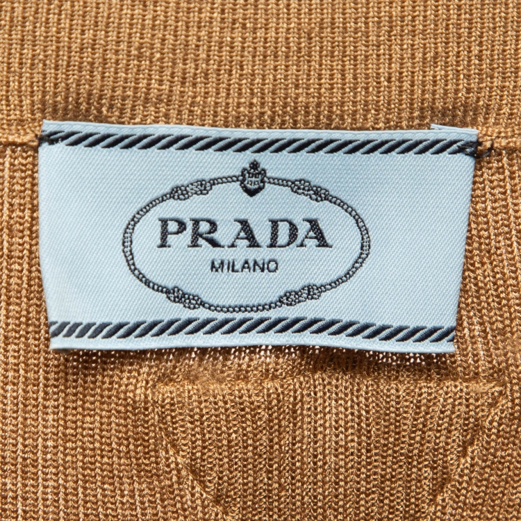 Pre Owned Prada Beige Rib Knit Midi Skirt S