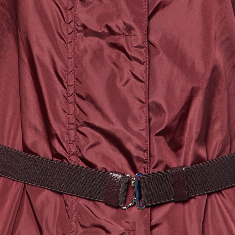 Pre Owned Prada Burgundy Synthetic Hooded Zip-Up Windcheater Coat S