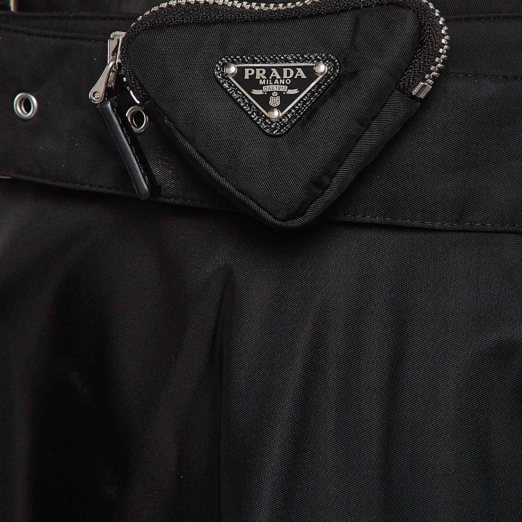Pre Owned Prada Black Re-Nylon Pleated Midi Skirt S