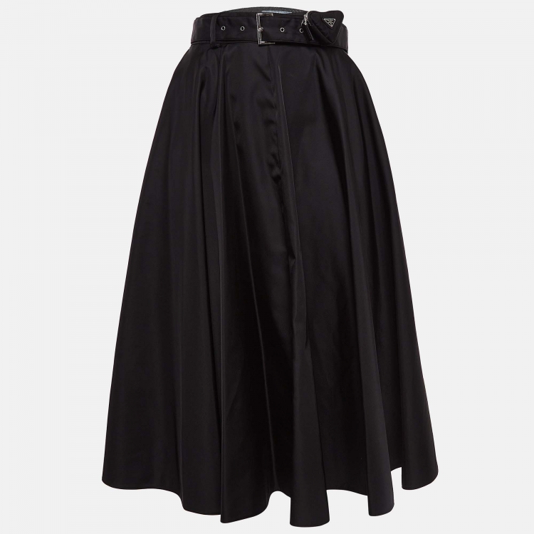 Pre Owned Prada Black Re-Nylon Pleated Midi Skirt S