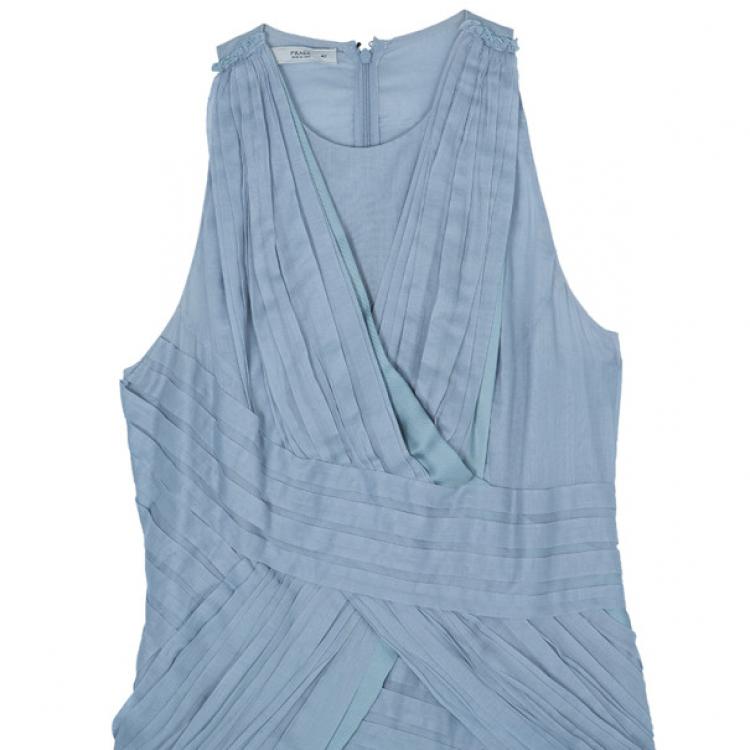 Pre Owned Prada Light Blue Cotton Gathered Dress M